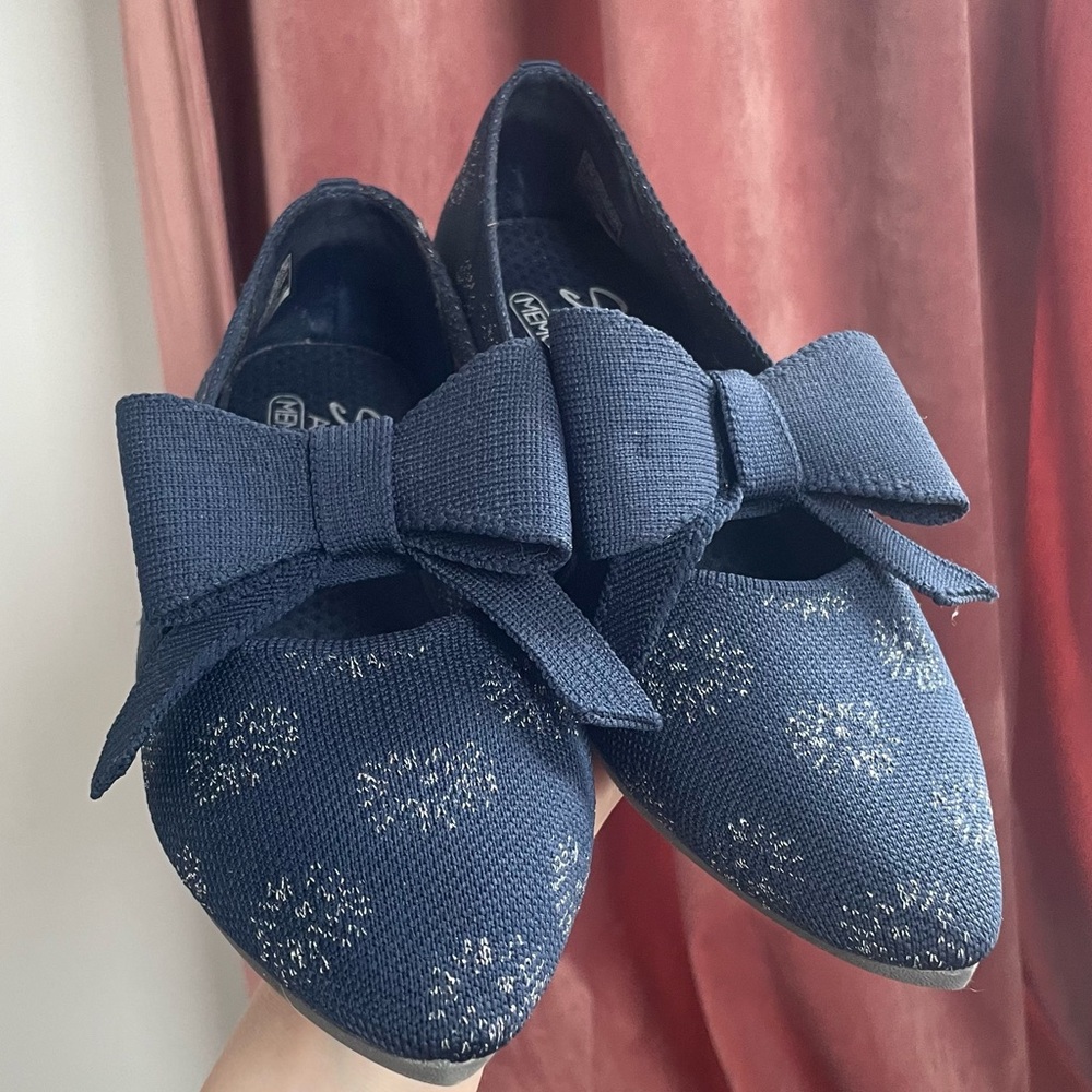 Skechers Blue Bow Flats with Patterned Design